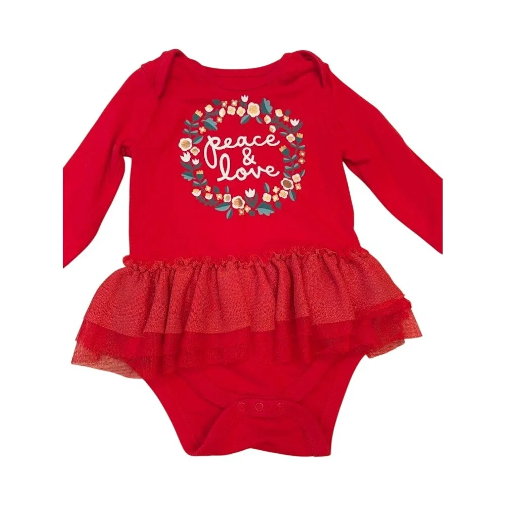 Carter's Baby Girl Red Peace & Love Floral Tutu Bodysuit Dress 6-9 Months